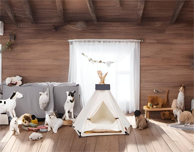 Pet Teepee Dog & Puppy Cat Tents Tipi Bed Portable Houses with Thick