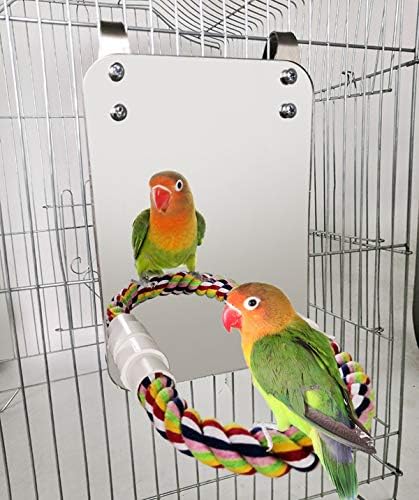 BWOGUE 7 Inch Bird Mirror with Rope Perch Cockatiel Mirror for Cage