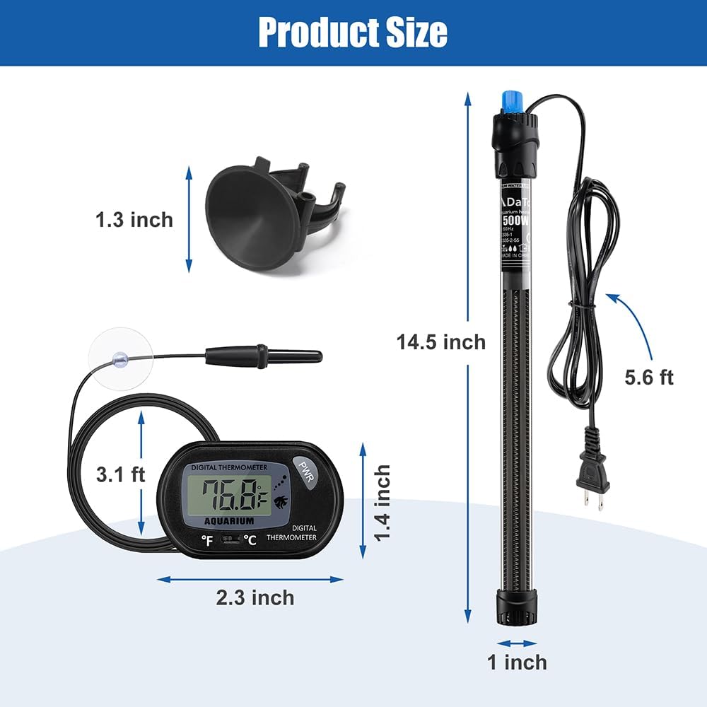 DaToo 500W Aquarium Heater Submersible 500Watt Fish Tank Heater