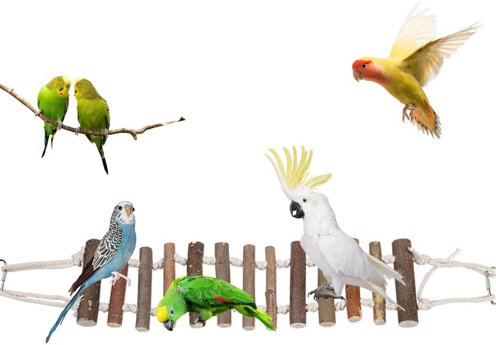 Joyzan Rope Ladder Bird Toy, Wood Stairs Climbing Activity Attachment