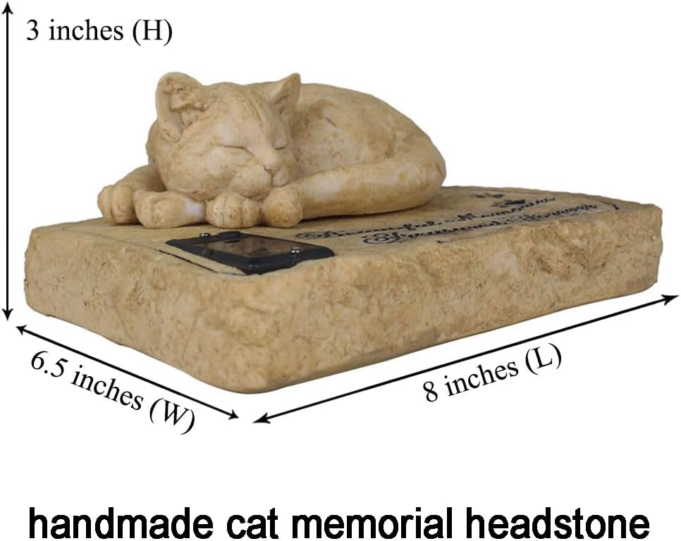 Solar Light Cat Memorial Garden Stones with A Sleeping Kitty Statue