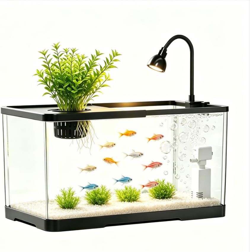 2 Gallon Hydroponic Fish Tank, Small Desktop Aquarium Kit