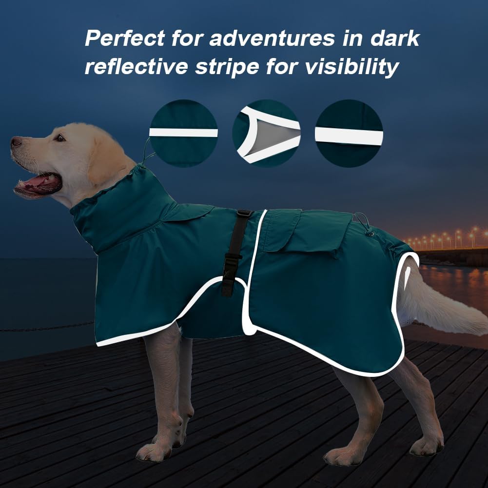 Dog Raincoat Waterproof Adjustable Rain Jacket Small Dogs Blue,L