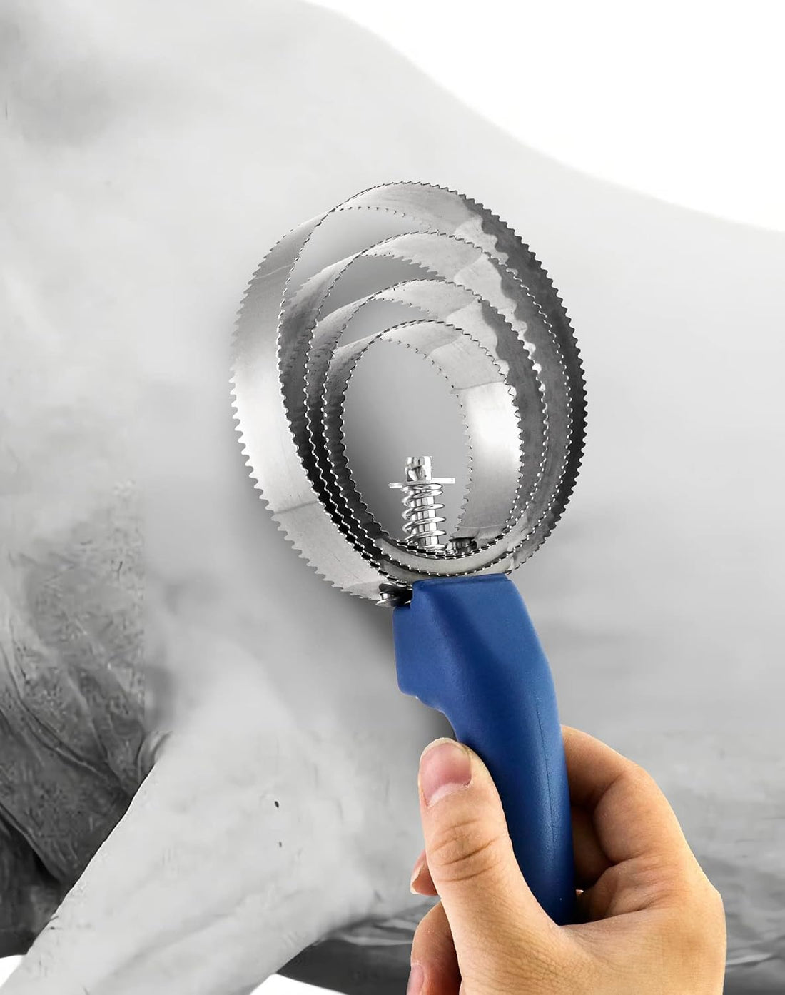 QWORK Reversible Stainless Steel Curry Comb with Soft Touch Grip