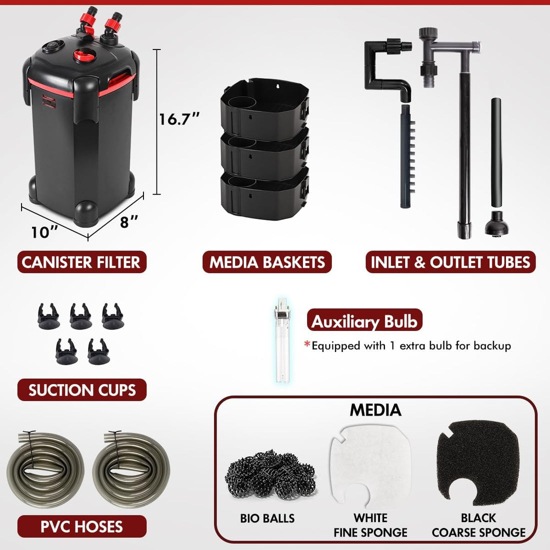 PONDFORSE Canister Filter, External Aquarium Filter Ultra-Quiet