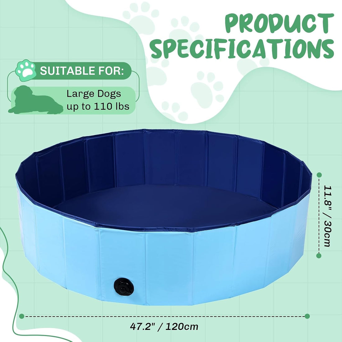 Foldable Dog Pool 47'' x 12''(120 x 30cm)