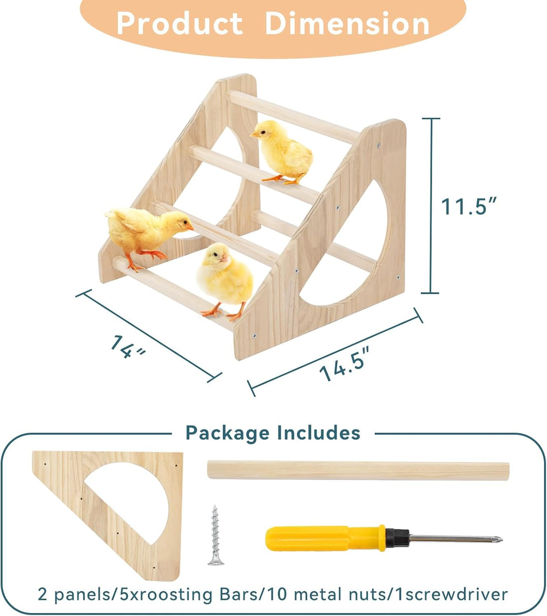 PETSFIT Baby Chick Roosting Bar, Anti-Rotation, Solid Wood