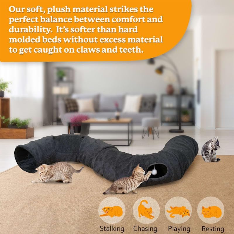 Cat Tunnel Bed with 2 Catnip Fish Toys, Interactive Cat Toys