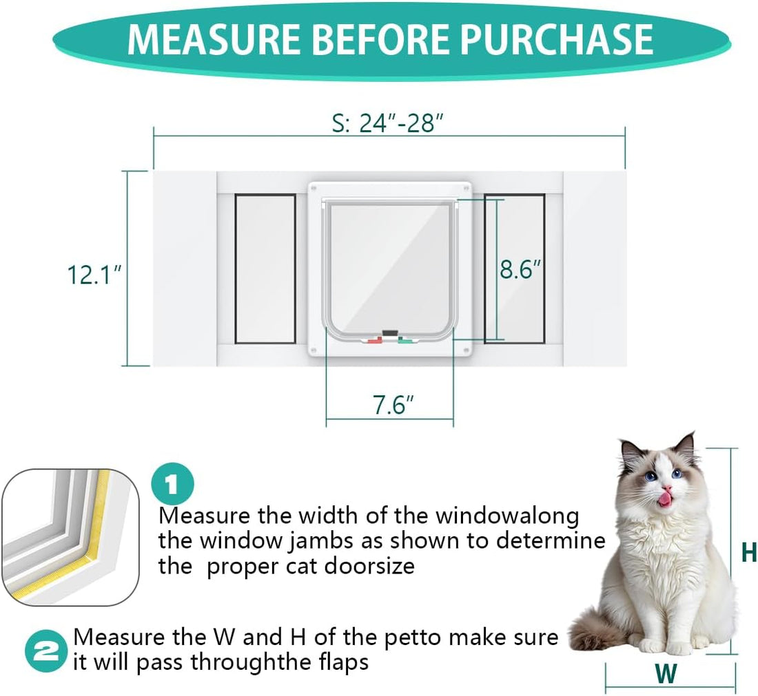 Aluminum Cat Door for Windows - Adjustable to Fit Window Width 24"-28"