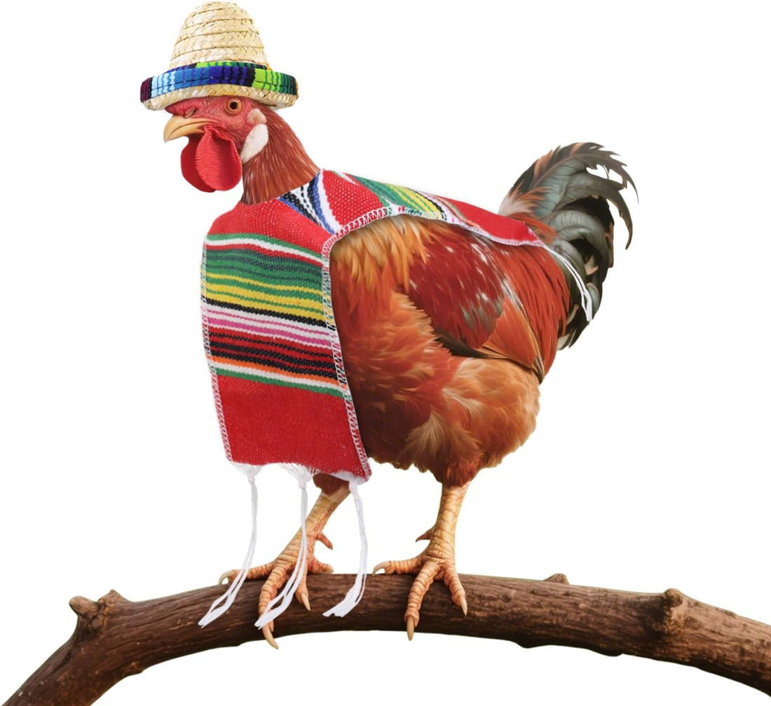 Fiesta Costume for Chickens Includes Sombrero and Serape Poncho