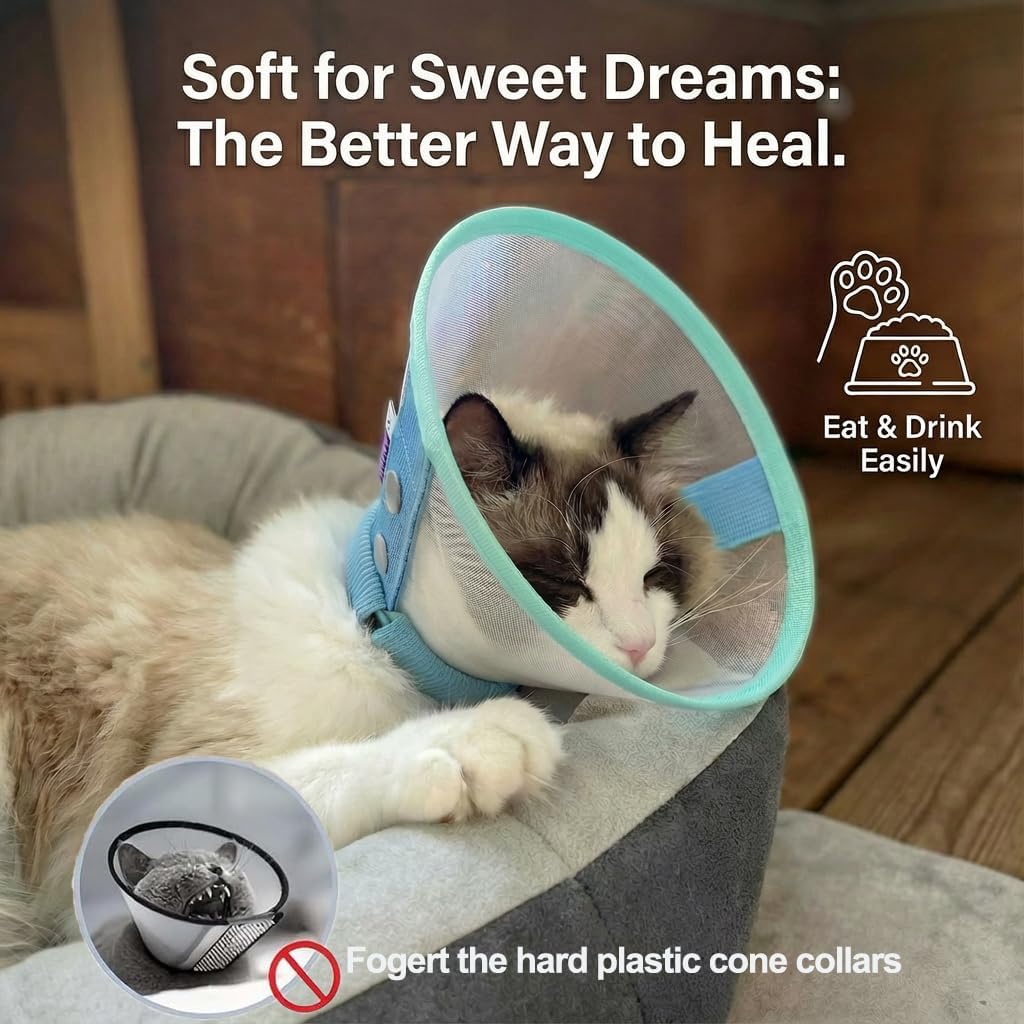 Cat Cone Collar Soft, Mesh Recovery E Collar for 6-12lb Cats, Size M