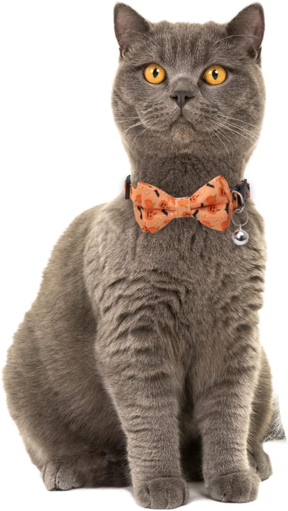 Halloween Cat Collar Breakaway with Cute Bow Tie and Bell for Kitty