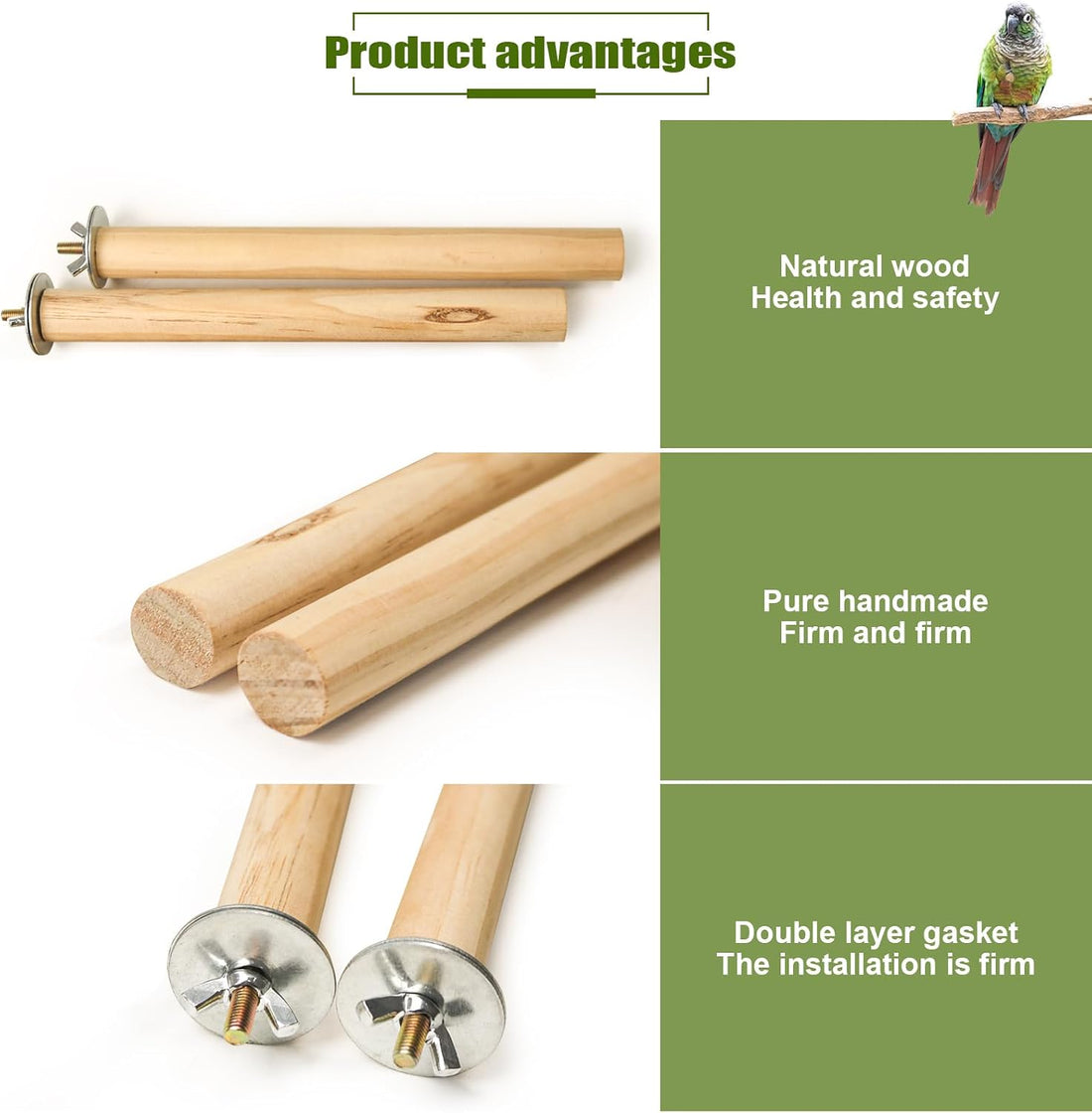 2 Pack Bird Perch Platform, Parrot Stand Sector Playground Wood Perch