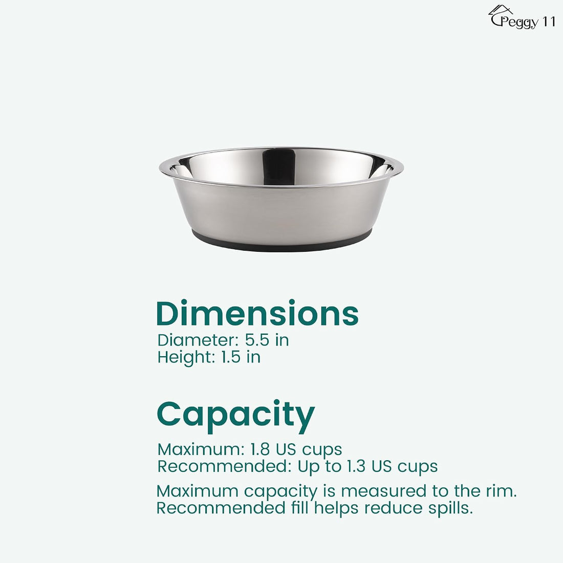 PEGGY11 Lightweight Stainless Steel Cat Bowls, 1.8 US Cup Each