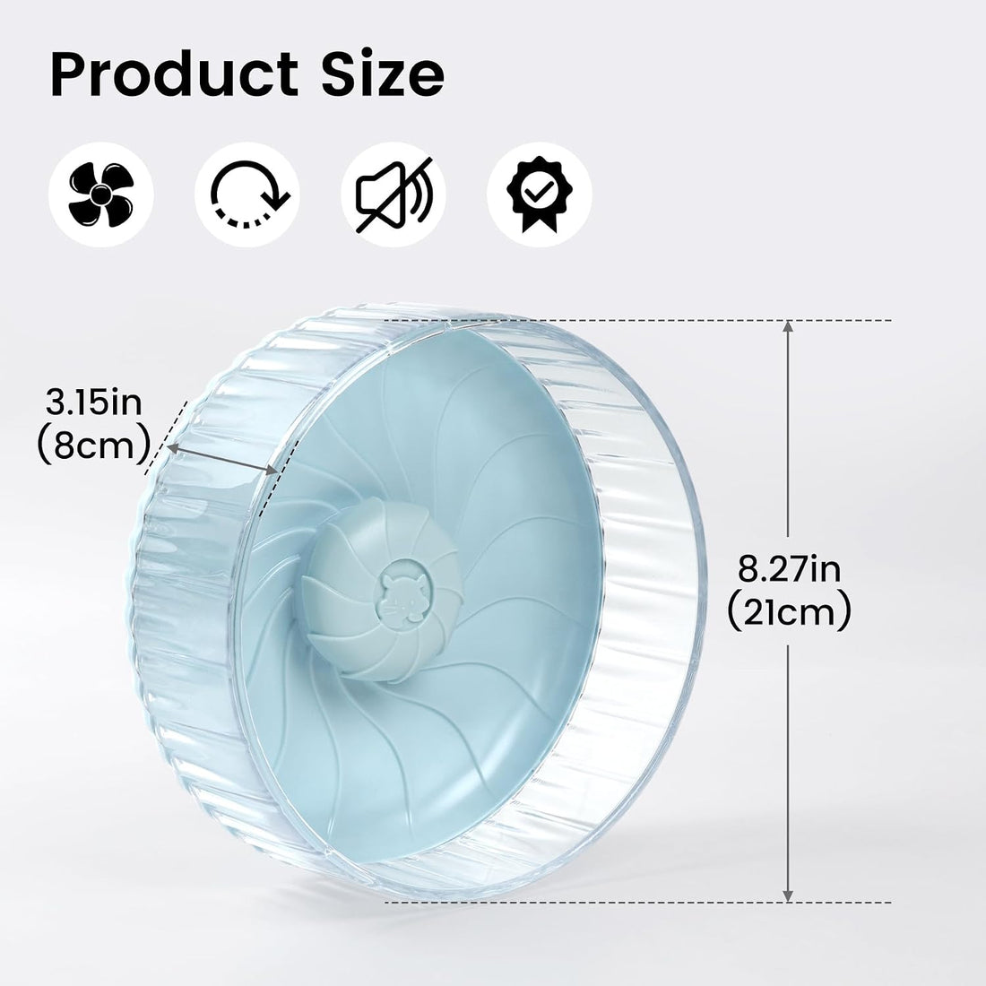 8 inch Silent Hamster Wheel, Stand-Free Cage Spinner, Blue