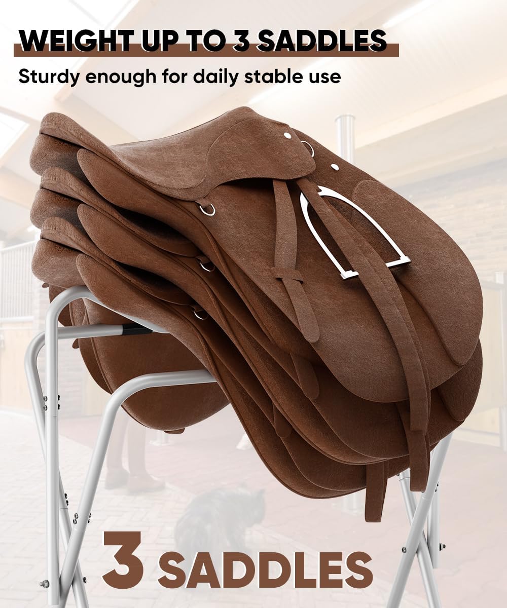 Queension Foldable Saddle Rack with Bottom Storage for Horse Stable
