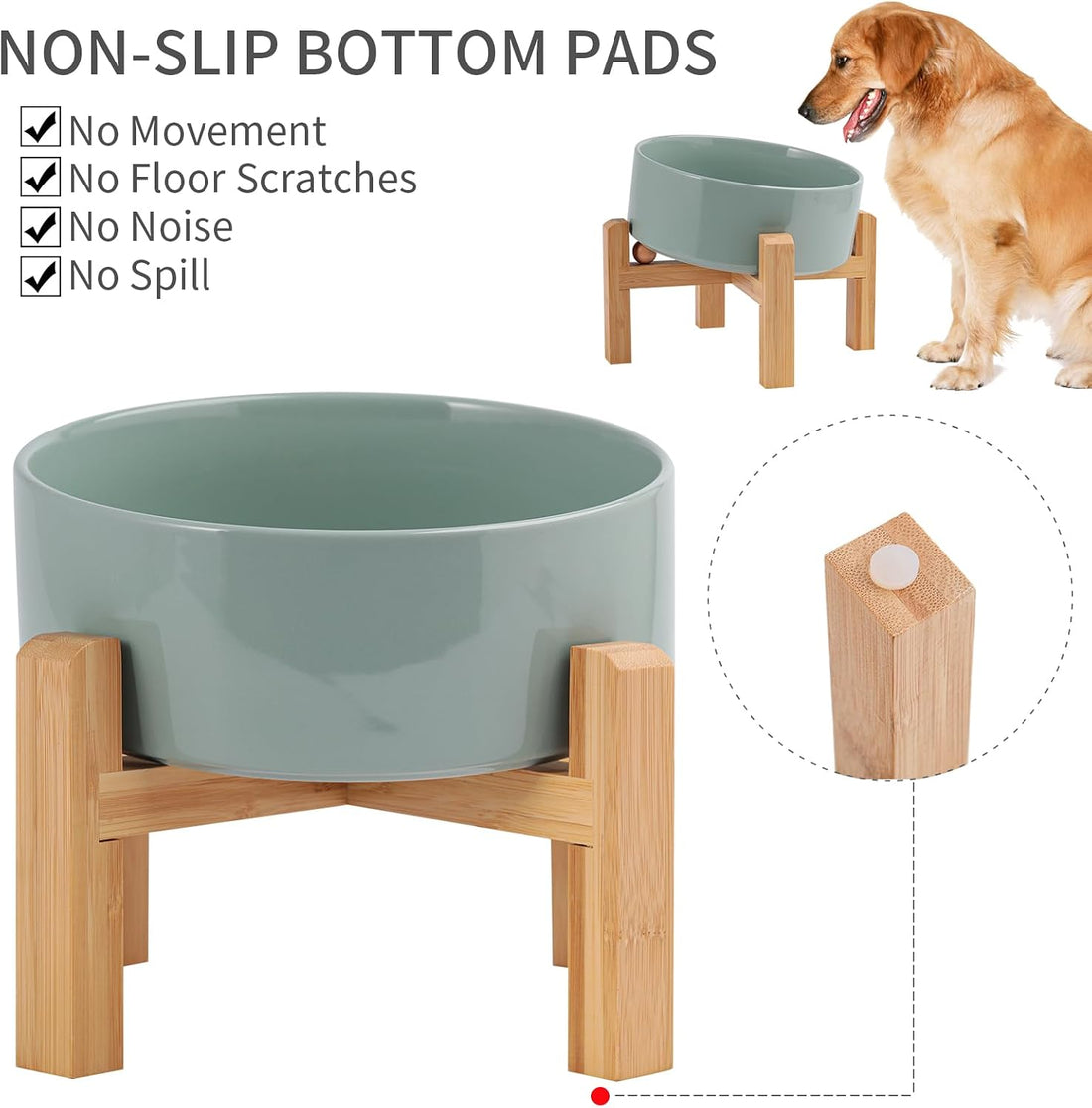Elevated/Raised 15°Tilted Anti Slip Ceramic Dog Bowl for Medium