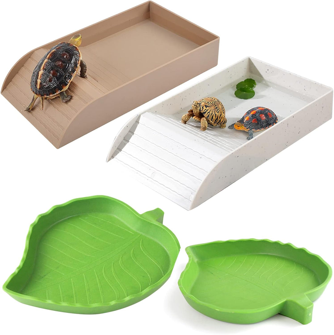 3pcs Tortoise Food Dish with Ramp and Basking Platform Leaf Tortoise