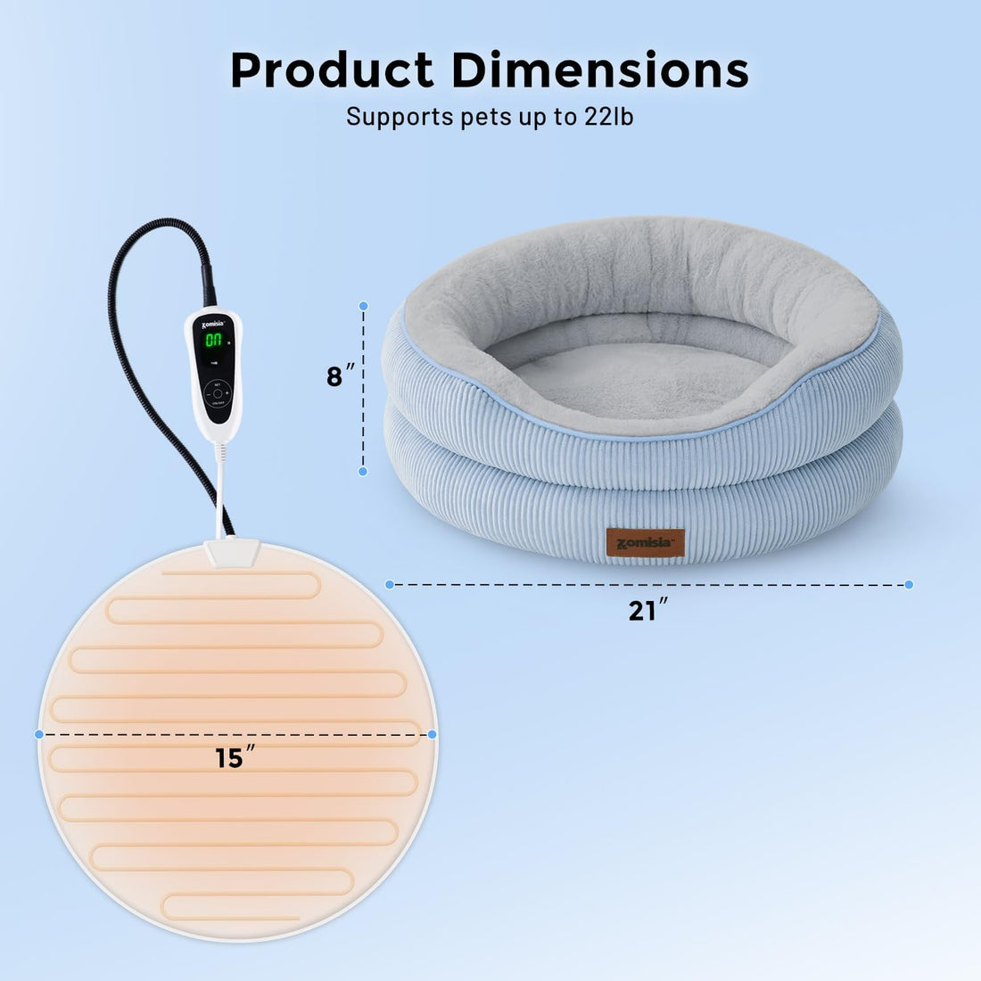 ZOMISlA Heated Cat Bed for Indoor Cats, 25 Timer & 11 Temp Adjustable