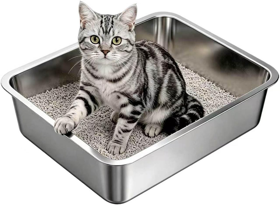 Stainless Steel High Sides Cat Litter Box,Medium