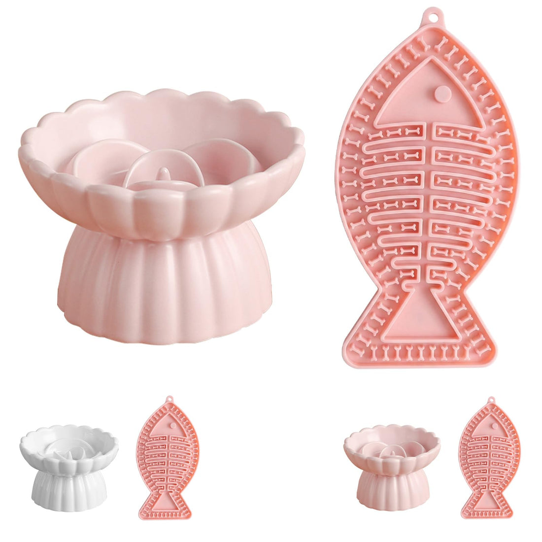 Ceramic Raised Slow Feeder Cat Bowl with Lick Mat