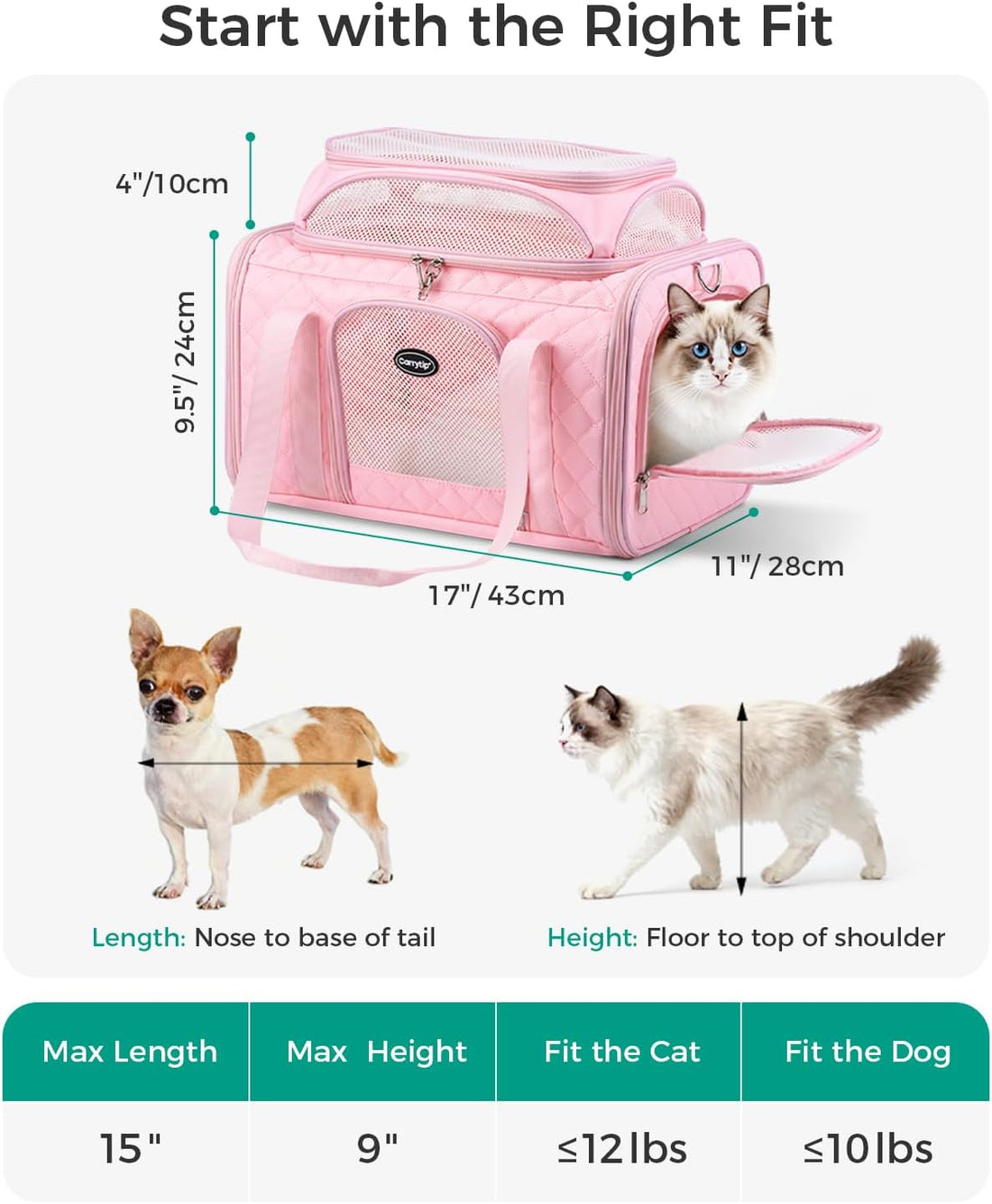 Airline Approved Cat Carrier with Expandable Top, 17x11x9.5 in