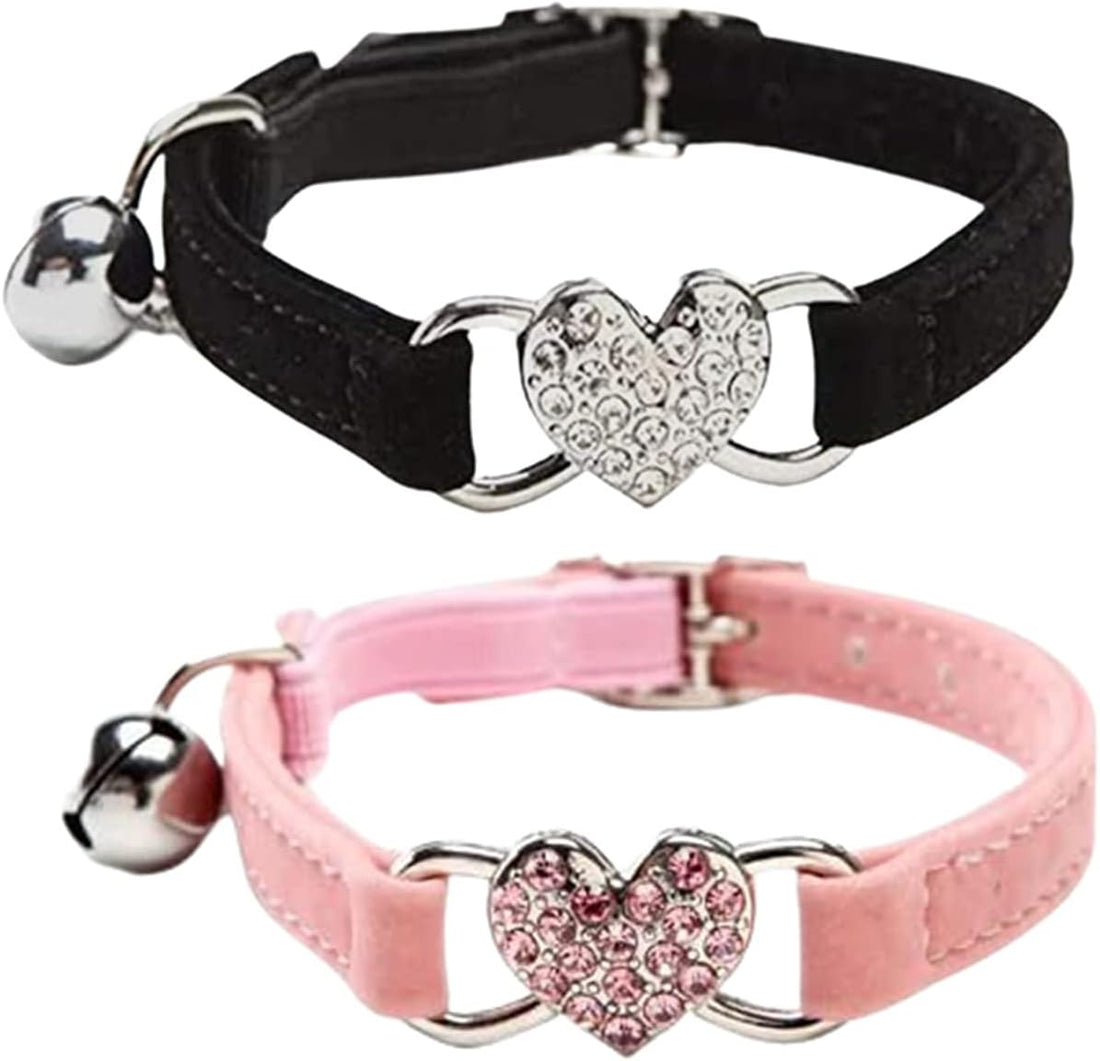 Heart Bling Cat Collar with Safety Belt and Bell 8-10 inches