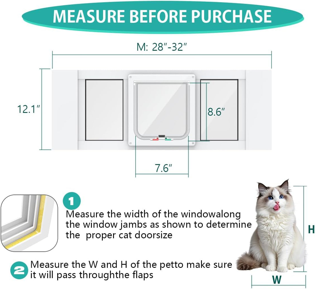 Aluminum Cat Door for Windows - Adjustable to Fit Window Width 32"-36"