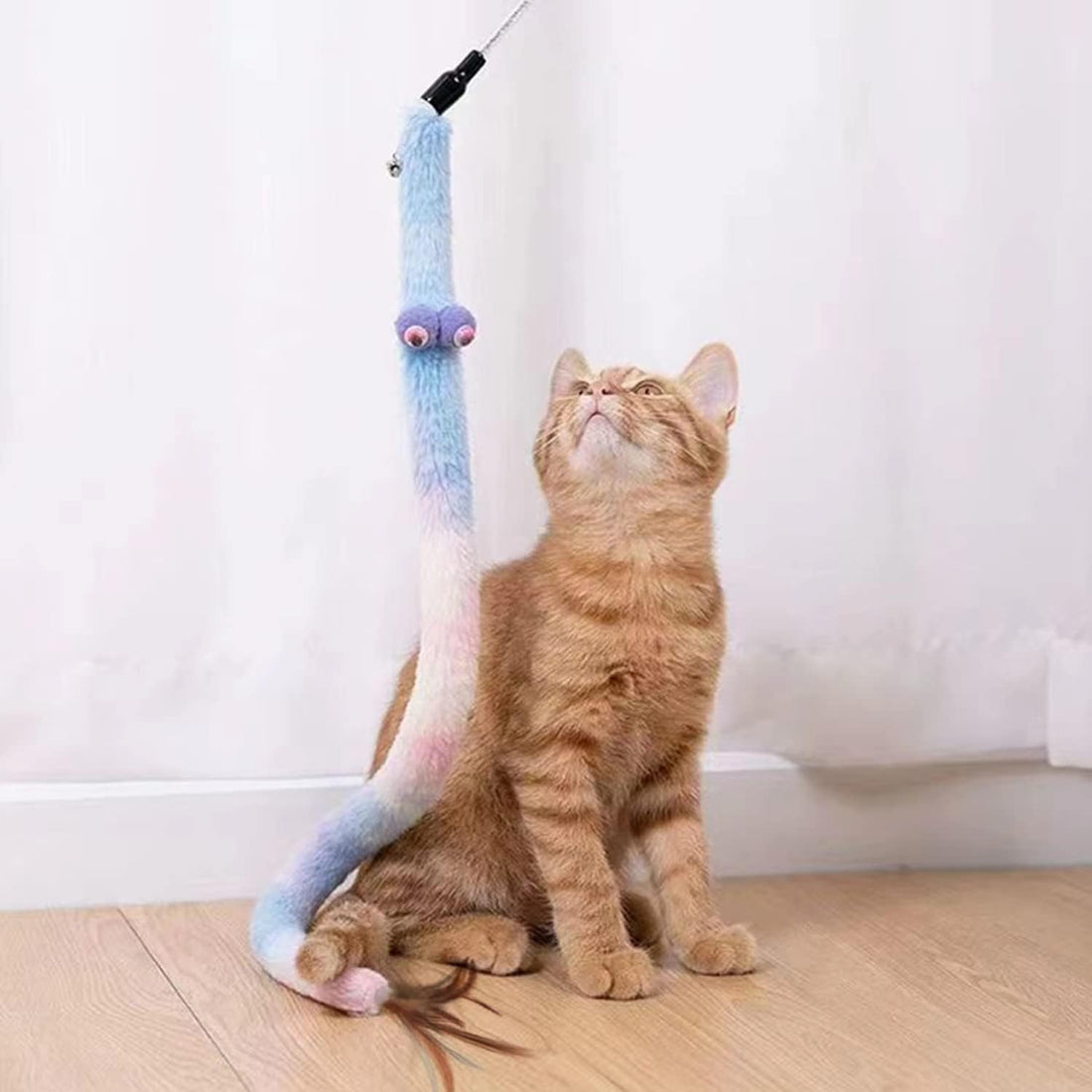 AZOFFYIU Cat Toys for Indoor Toys,Rainbow Cat Wand Toys,Feather Flips