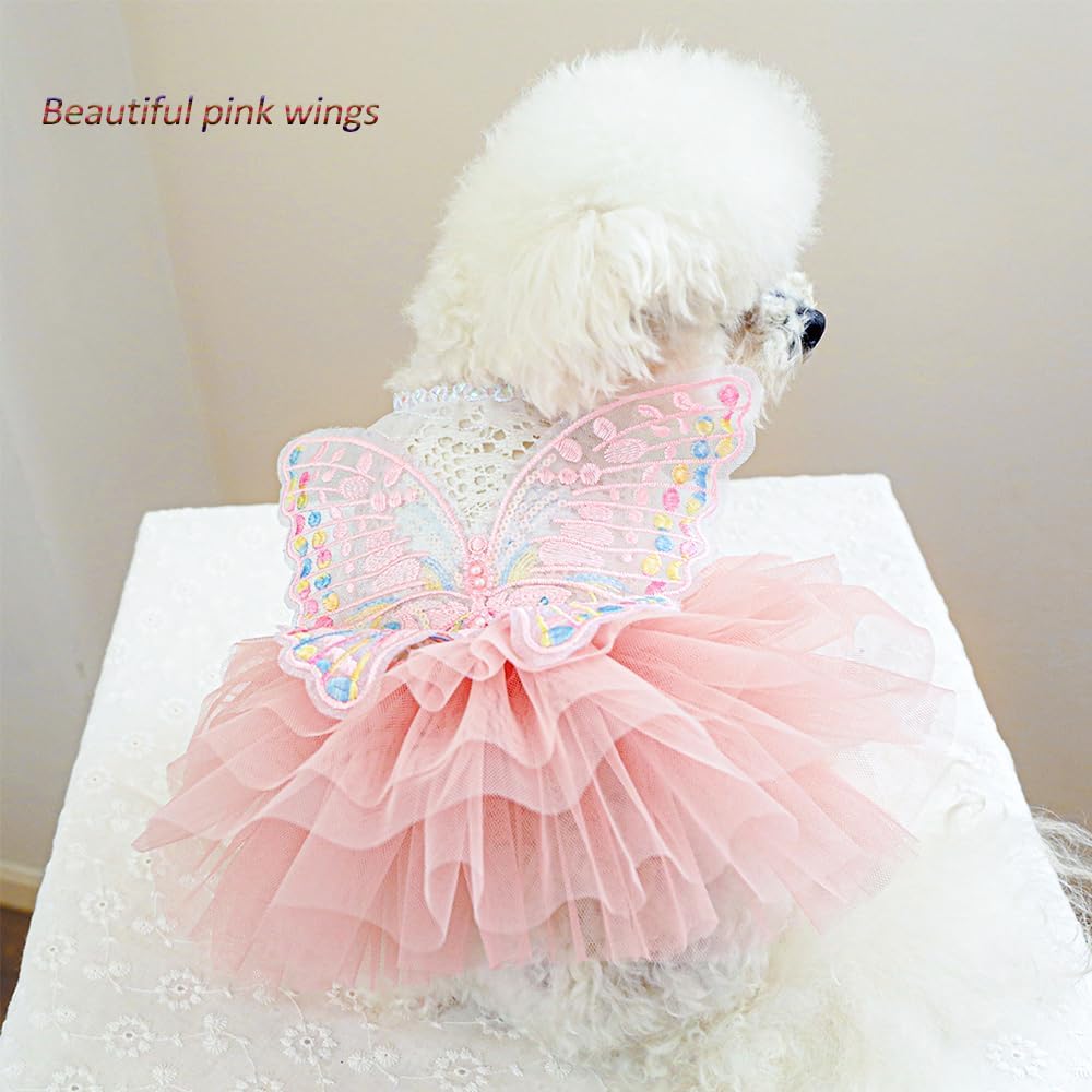 ANIAC Butterfly Dog Dress with Pink Tutu Funny Pet Clothes with Wing