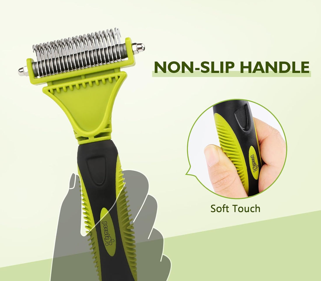 Pecute Double-Sided Undercoat Rake for Dogs & Cats with Thick Double