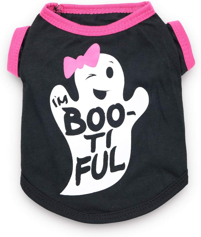 Halloween Dog Tee Shirt with Cute Ghost Pattern