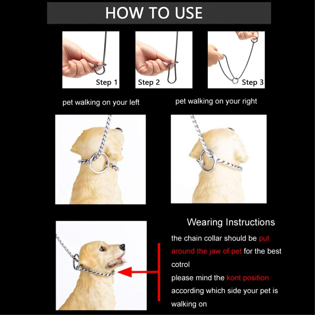 Stainless Steel Dog Choke Chain Collar for Training Walking