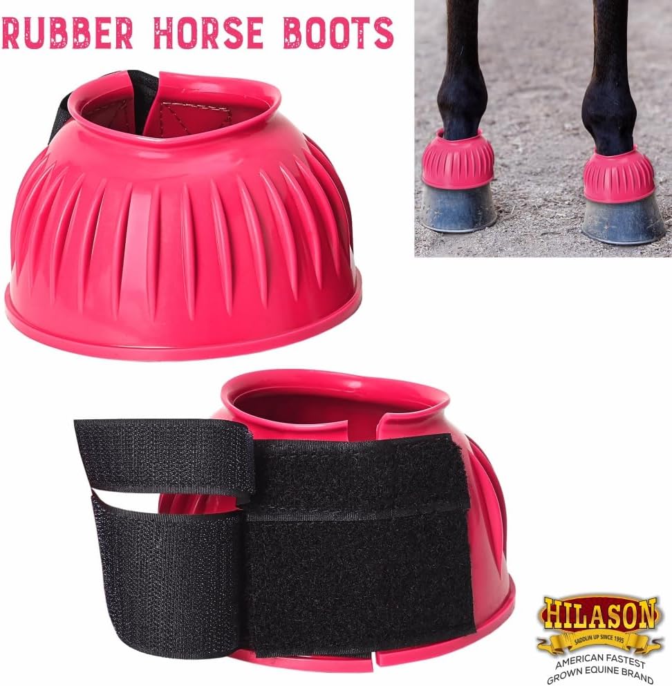HILASON Western Horse Bell Boots PVC Ribbed Double Hook Loop