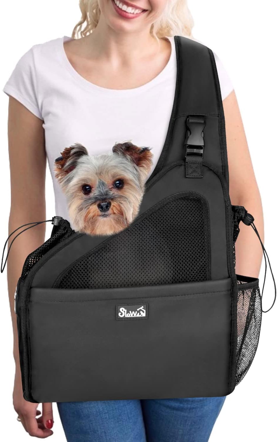 SlowTon Dog Sling Carrier, Hands Free Hard Bottom for Small Dogs up