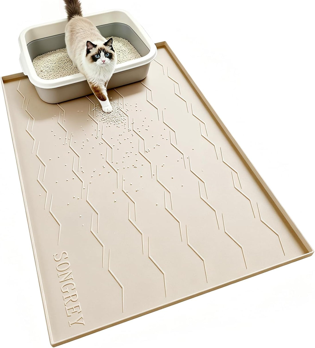 Songrey Silicone Cat Litter Mat 34" x 22", Large Litter Trapping Mat