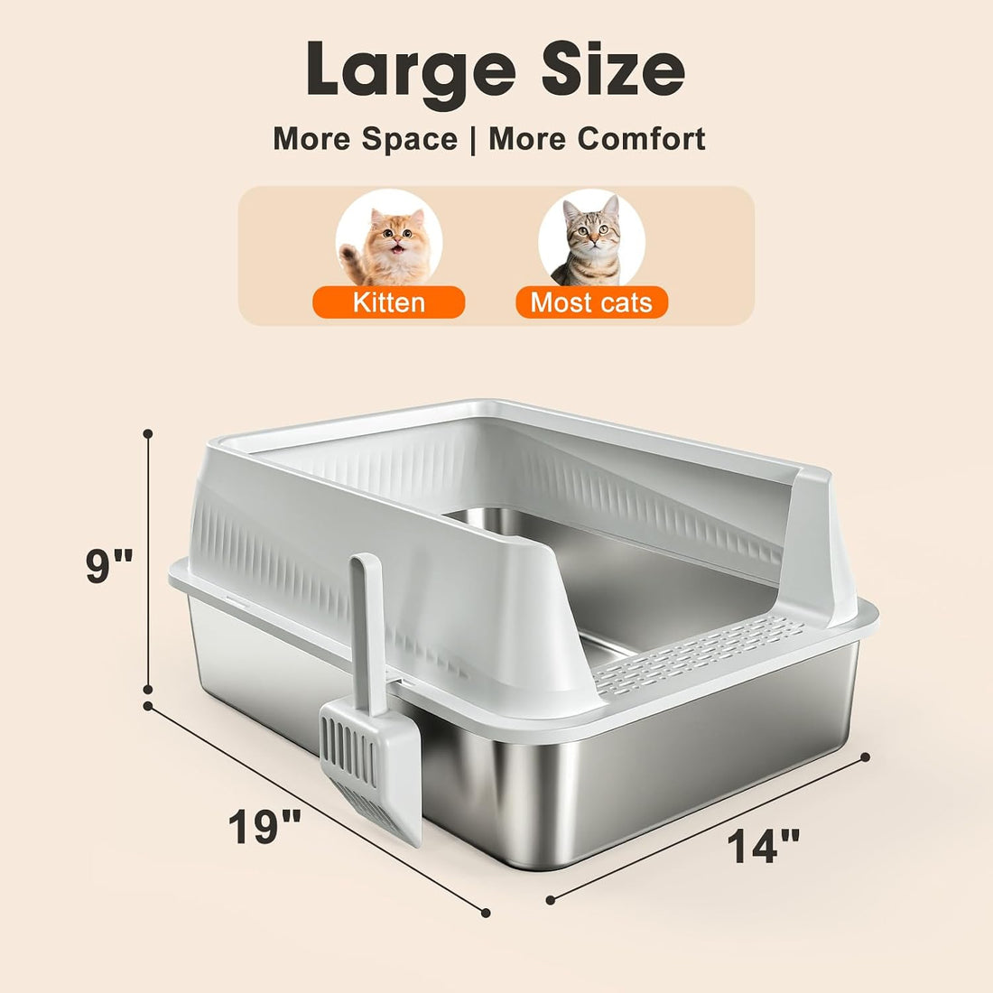 AIPERRO Stainless Steel Litter Box with Lid