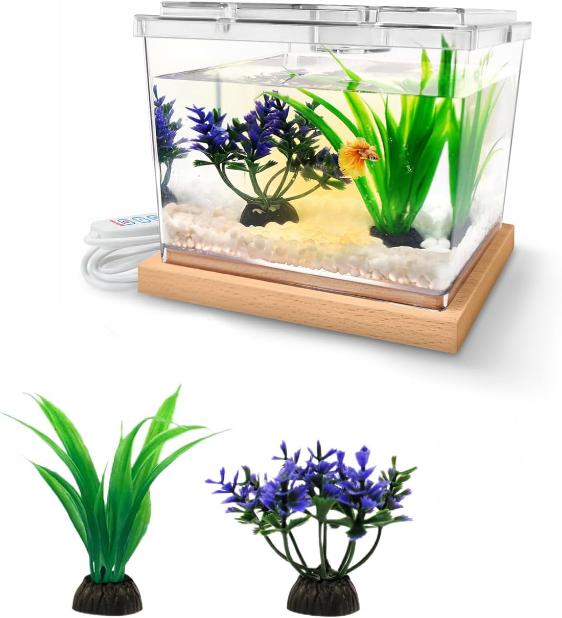 MoonOrange Mini Betta Fish Tank Kit with LED Light Base