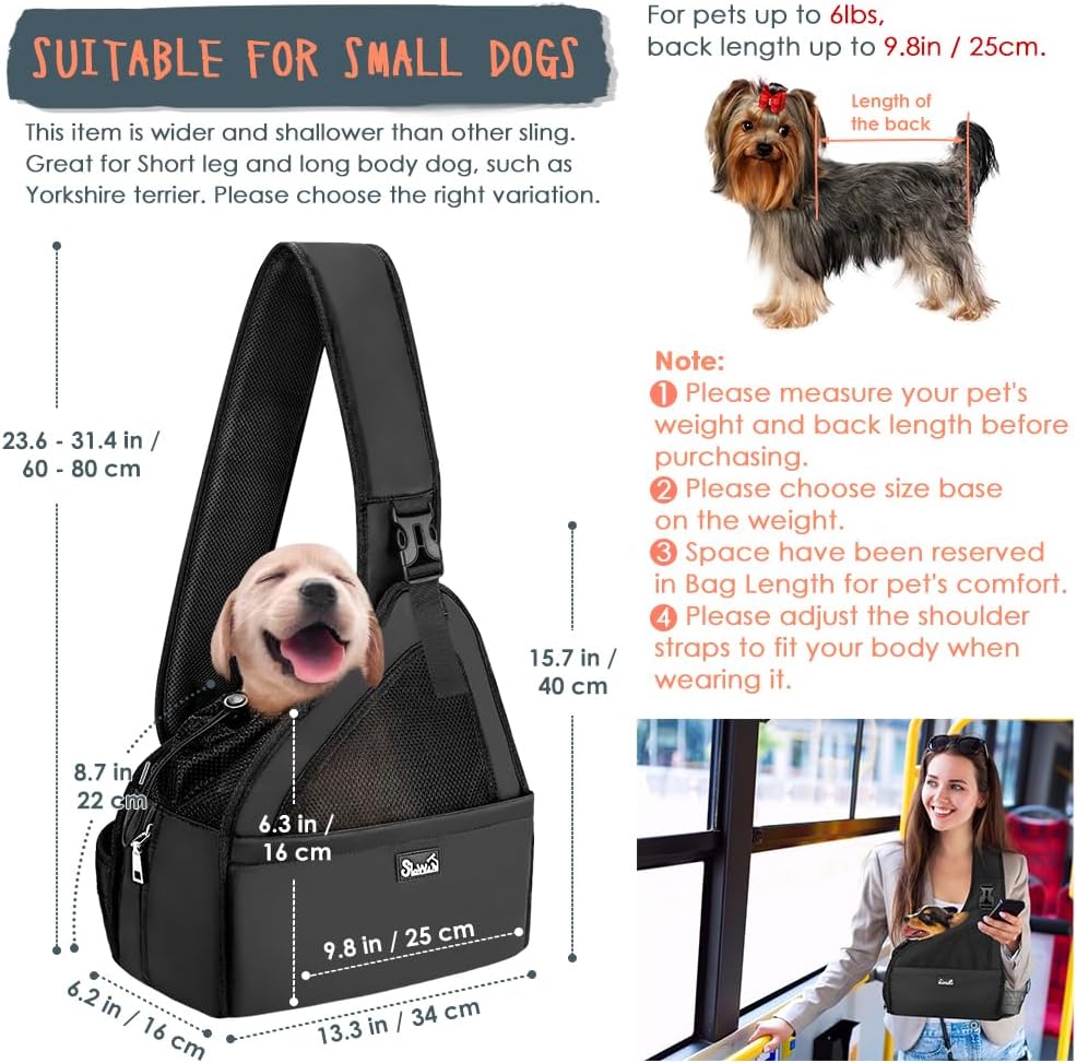 SlowTon Dog Sling Carrier, Hands Free Hard Bottom for Small Dogs up