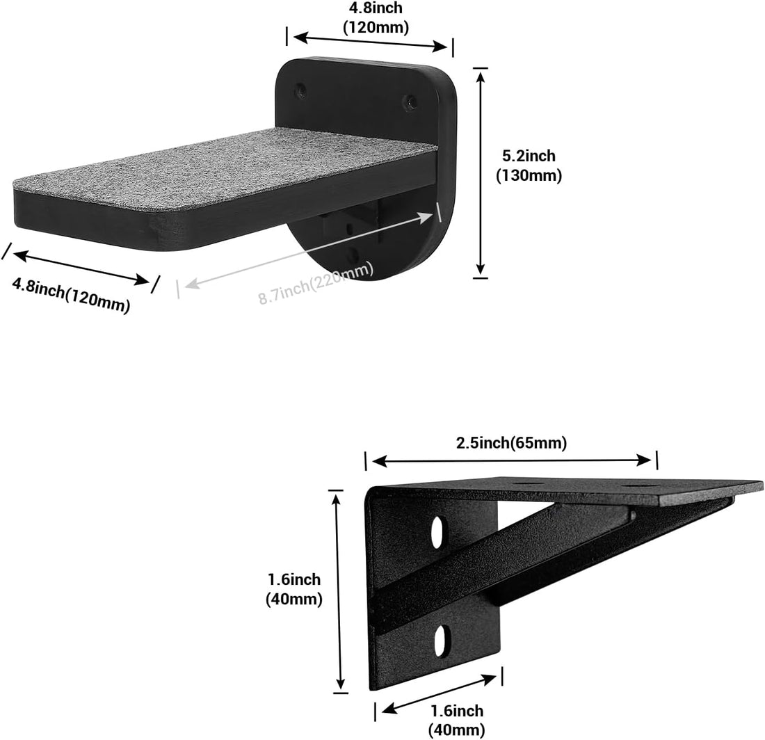 ESPETS Set of 3 Black Natural Sturdy Wood Cat Wall Floating Steps