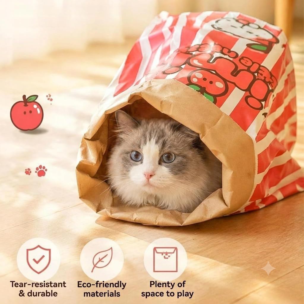 Durable Kraft Paper Cat Tunnel Bag for Indoor Cats & Small Pets
