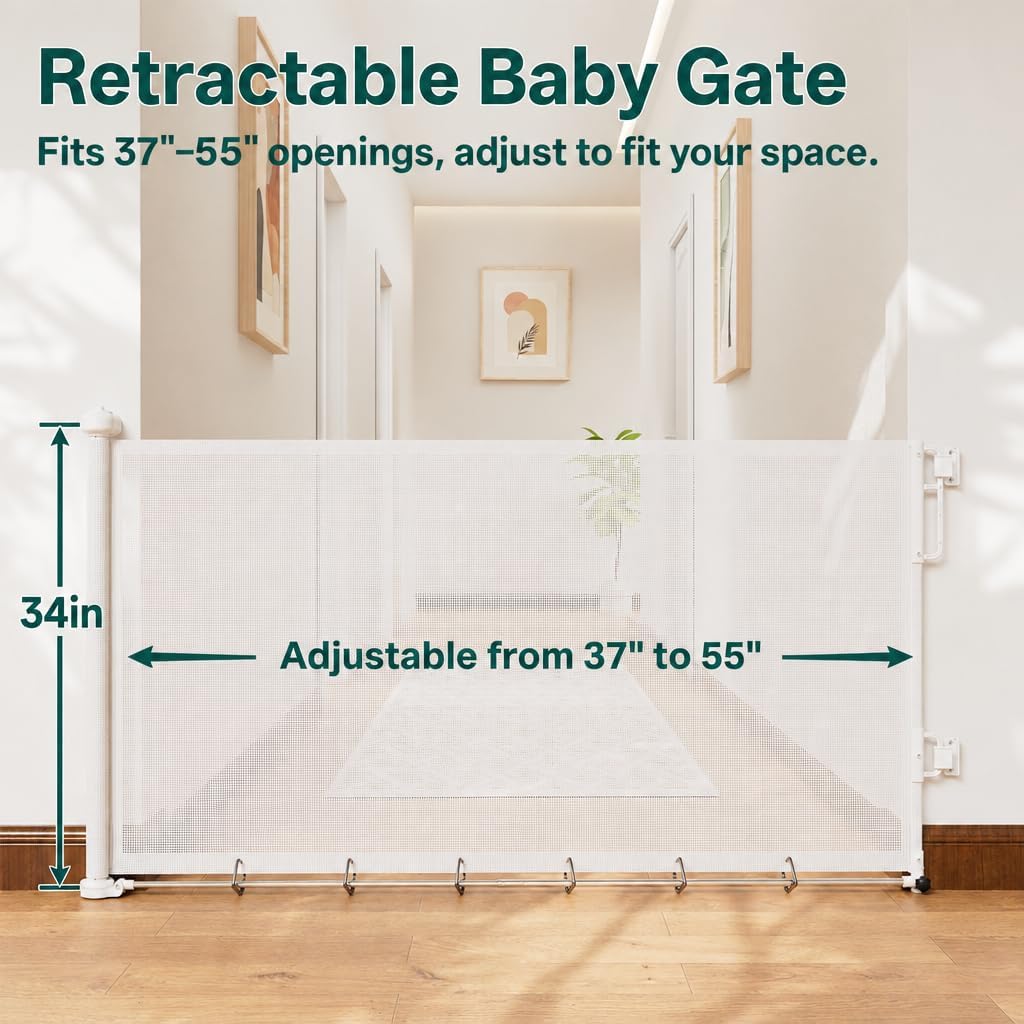 Cumbor 37-55" Retractable Baby Gates for Stairs & Doorways