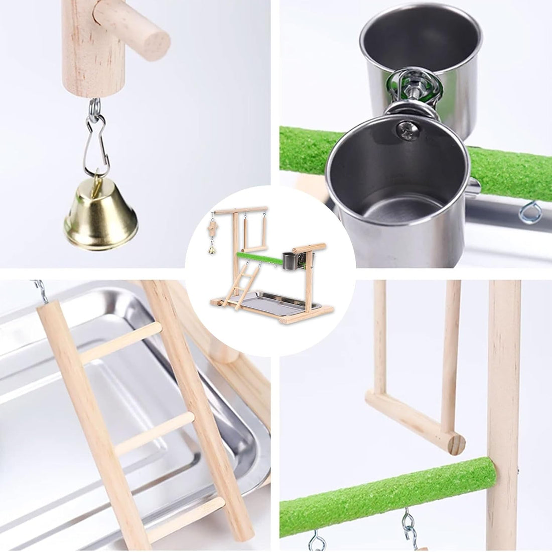 Bird Playground, Natural Wood Bird Perch Stand with Removable Tray