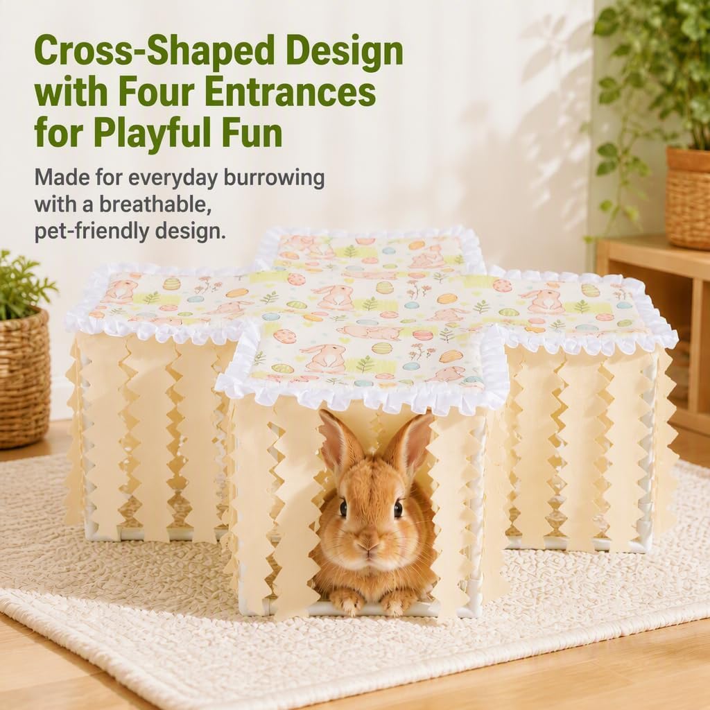 Guinea Pig Hideout Tunnel, Washable Foldable Bunny Hideout,Green