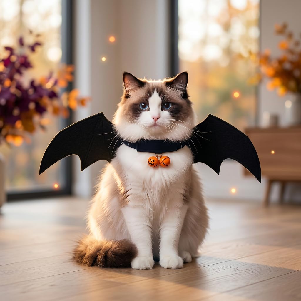 Halloween Cat Bat Wings Costume with Bells for Photos & Parties