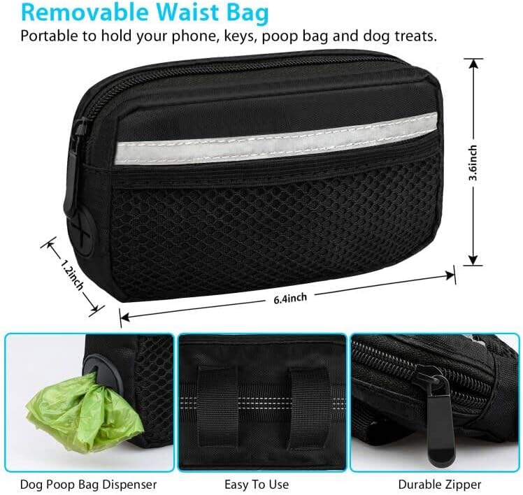 Uppetly Hands Free Dog Running Leash with Zipper Pouch, Dual Handle