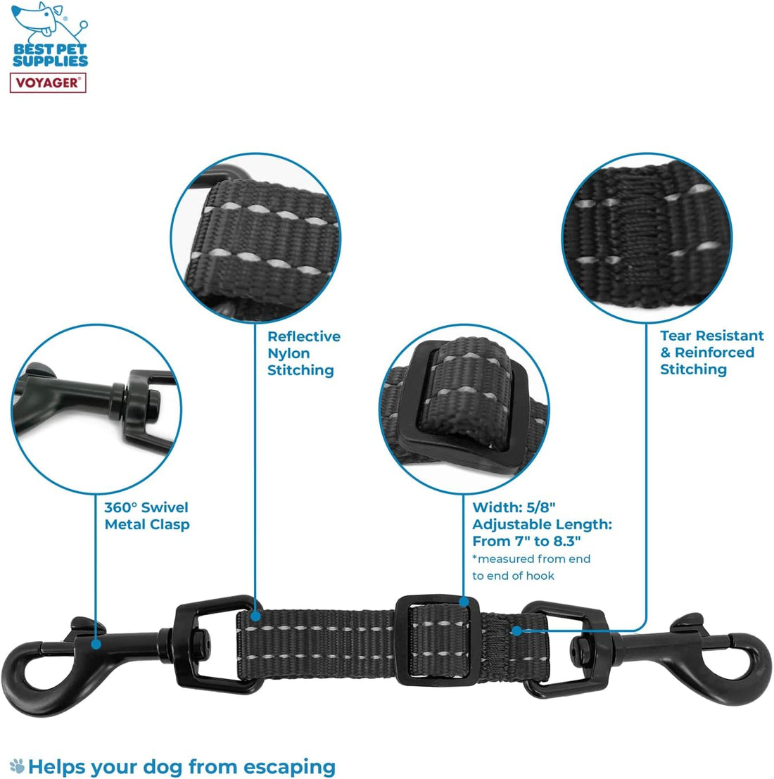 Best Pet Supplies Voyager Dog Collar Safety Clip with Dual Clasps