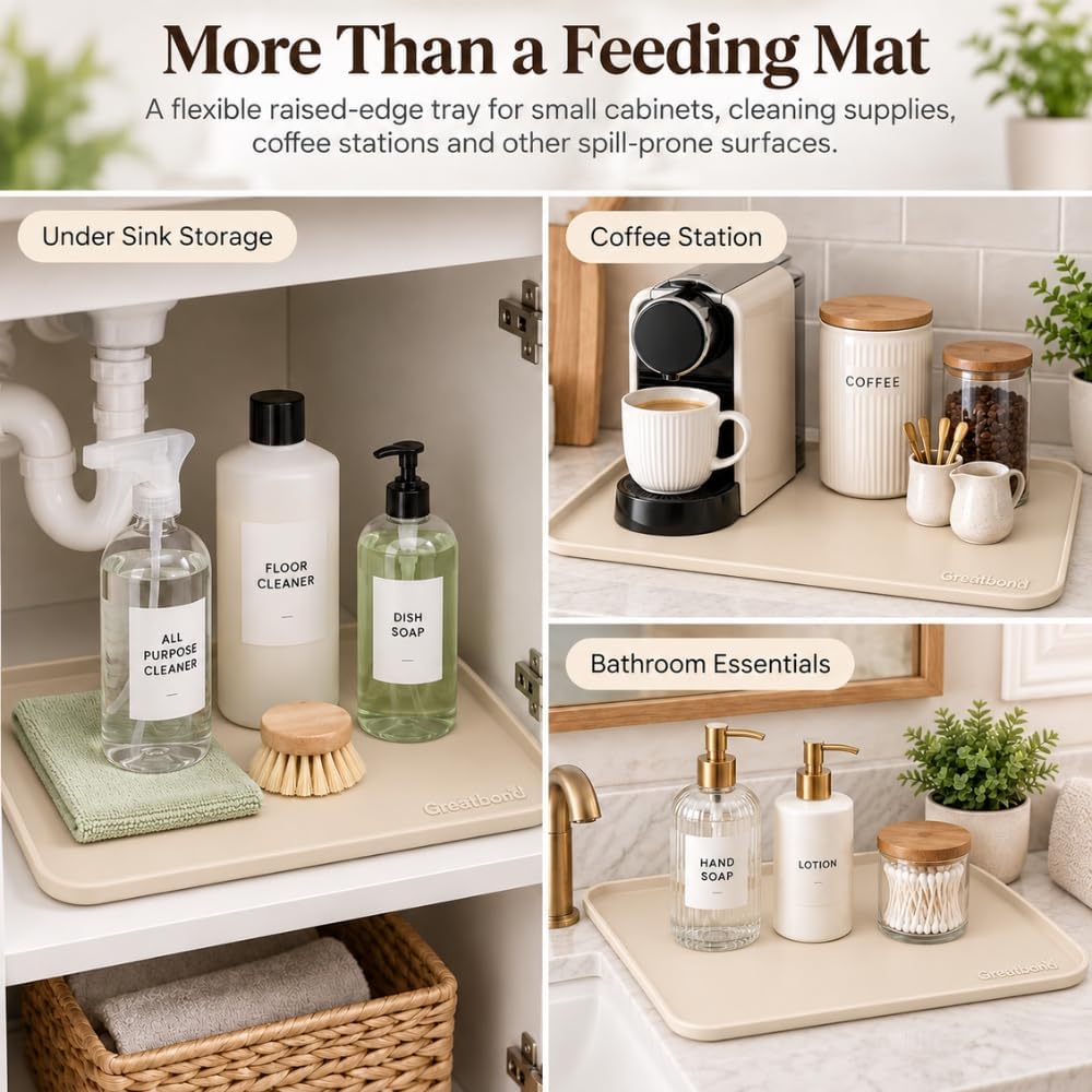 Waterproof Silicone Pet Feeding Mat, Raised Edge, 21.5"x14"