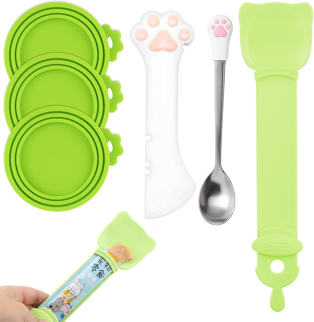 6Pcs Cat Food Can Covers Set, Cat Food Spoon & Can Opener
