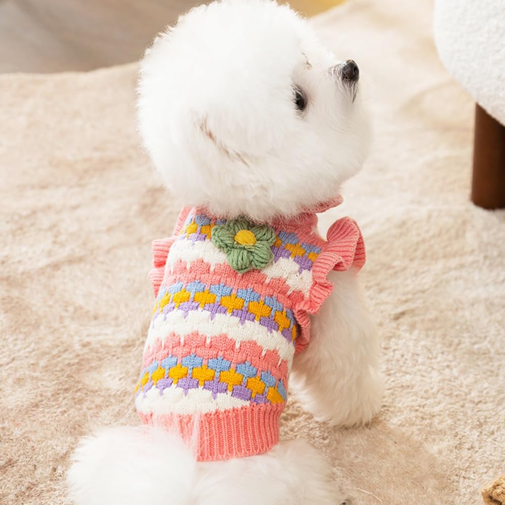 Anelekor Small Dog Sweater, Knitted Tulip Cat Sweater